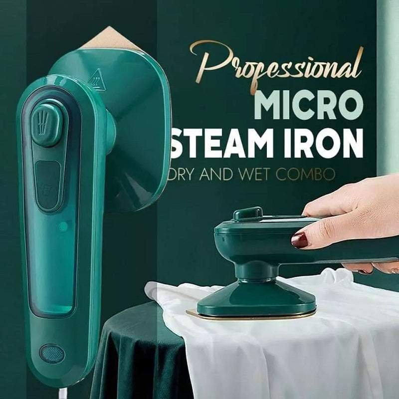 Portable handheld garment ironing machine by Bucciato, small electric mini iron with steam for travel and household use.