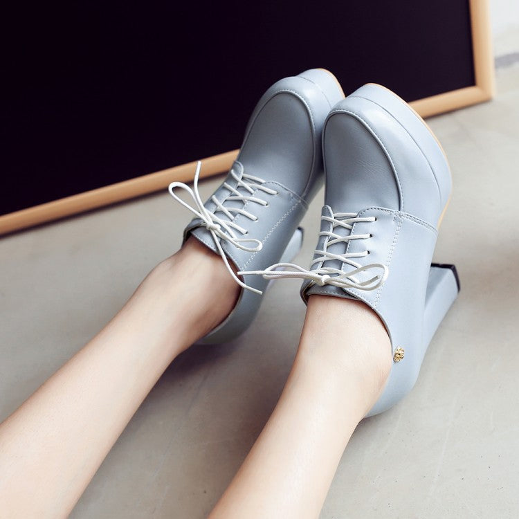 Womens Chunky-heeled Lace-up Pumps