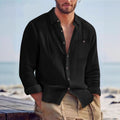 Men's Linen Loose-fit Solid-color Lapel Cardigan Shirt