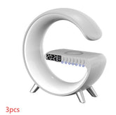G Shaped LED lamp with Bluetooth speaker and wireless charger, featuring modern design and app control for bedroom or home decor.