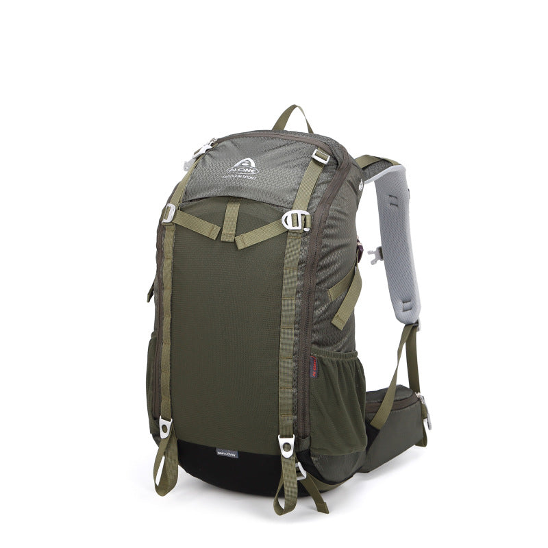 Outdoor sports and travel backpack by Bucciato, shown in black with multiple compartments and adjustable straps.