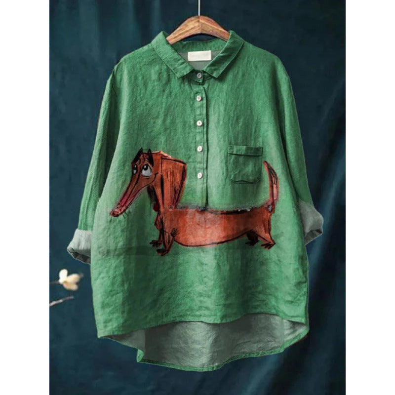 Women's European And American-style Retro Digital-print Animal Shirt