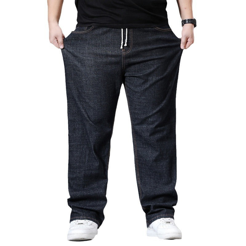Loose-fit Straight-leg Plus-size Men's Baggy Pants With Elastic Waist