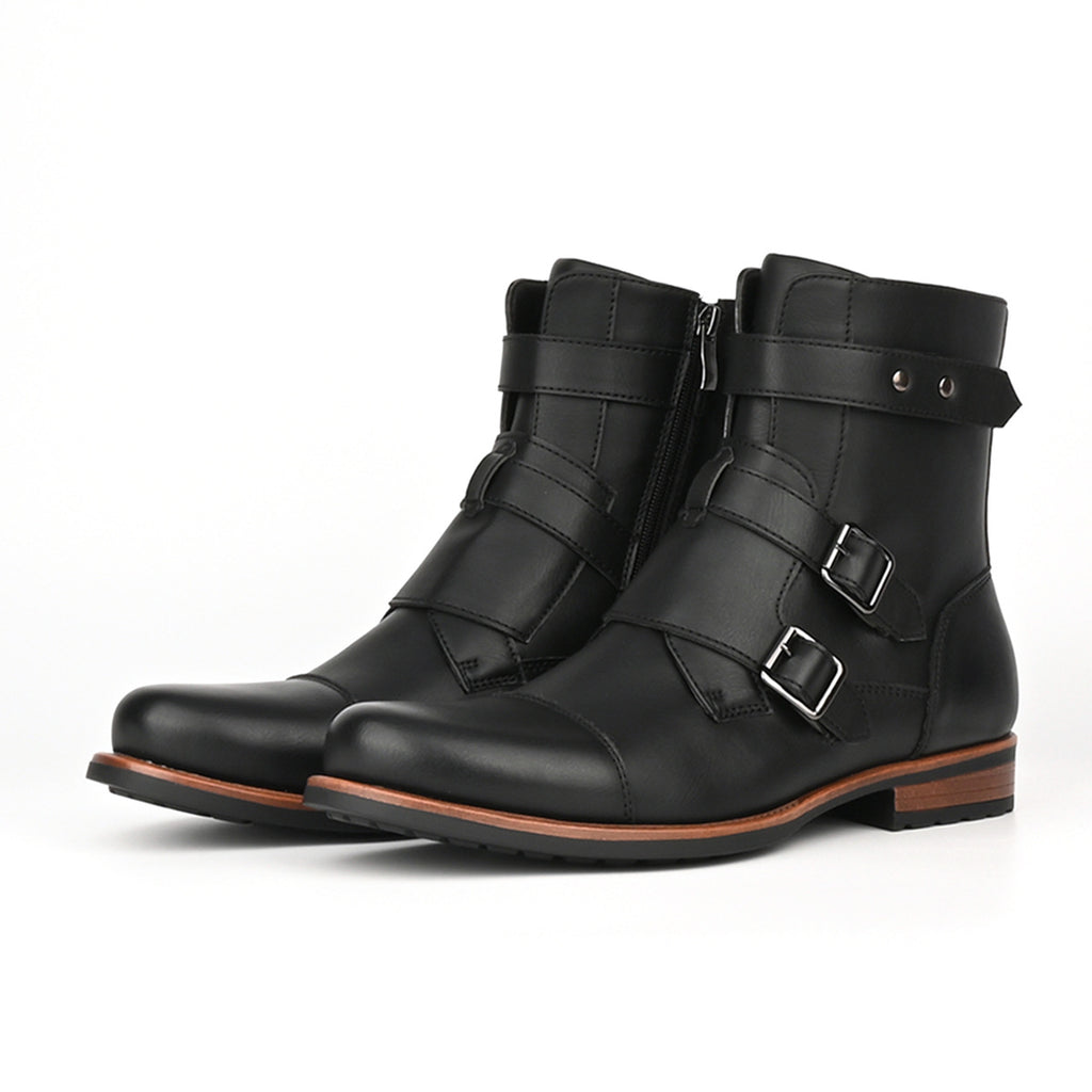 Men's Minimalist Vintage Metal-buckle Side-zip Low-heeled Denim Boots