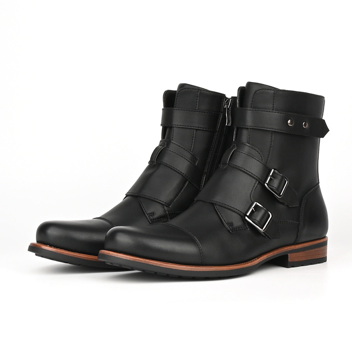 Men's Minimalist Vintage Metal-buckle Side-zip Low-heeled Denim Boots