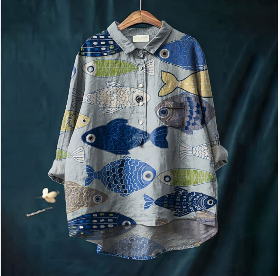 Chinese Style Bamboo Linen Printed Fashion Polo Collar Shirt
