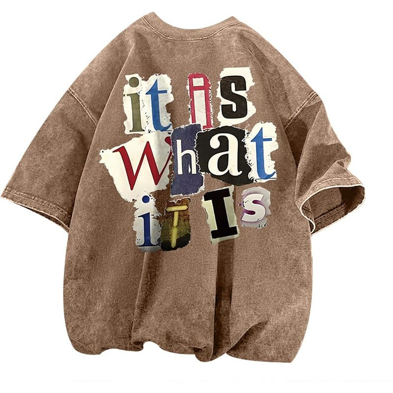 Men's Letter-Print Vintage Oversized T-Shirt