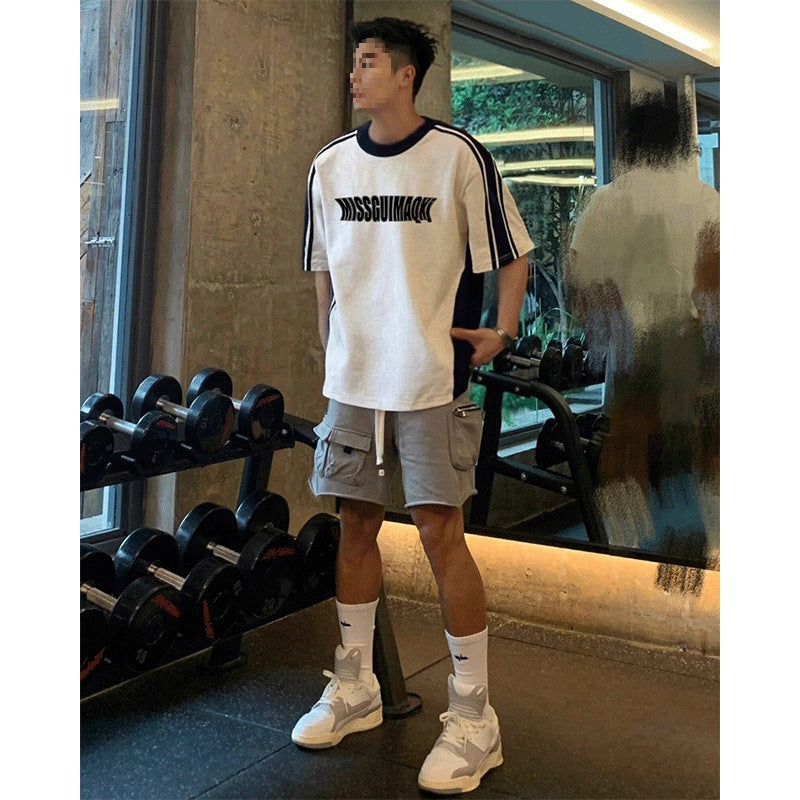 Creative Niche-printed Gray-and-white Short-sleeve Top
