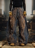 Heavy-duty Raw-edged Distressed-style Post-apocalyptic Loose-fit Jeans