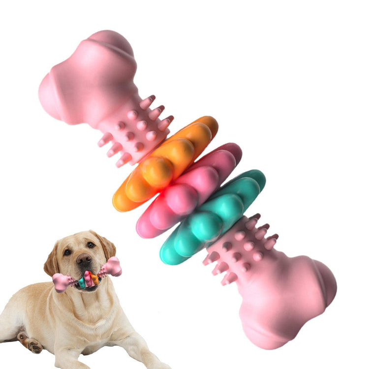 Durable Bucciato dog chew toy in bone shape, designed for teeth cleaning and teething, made from bite-resistant TPR for dogs.