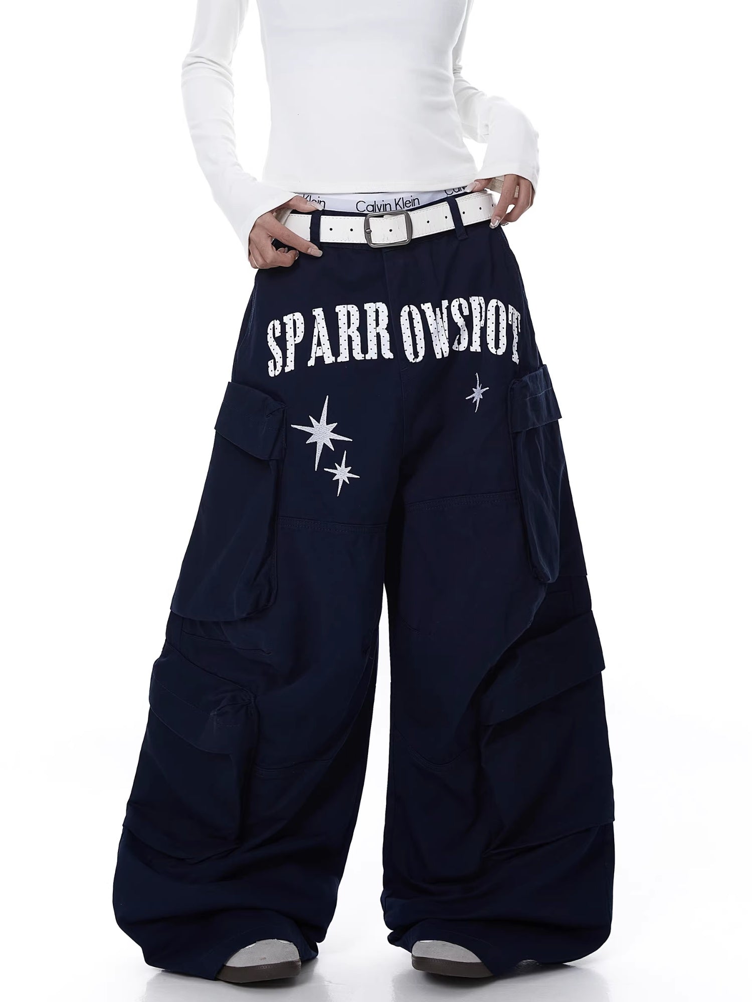 Womens American-style Deconstructed Letter-print Embroidered Design Workwear Pants