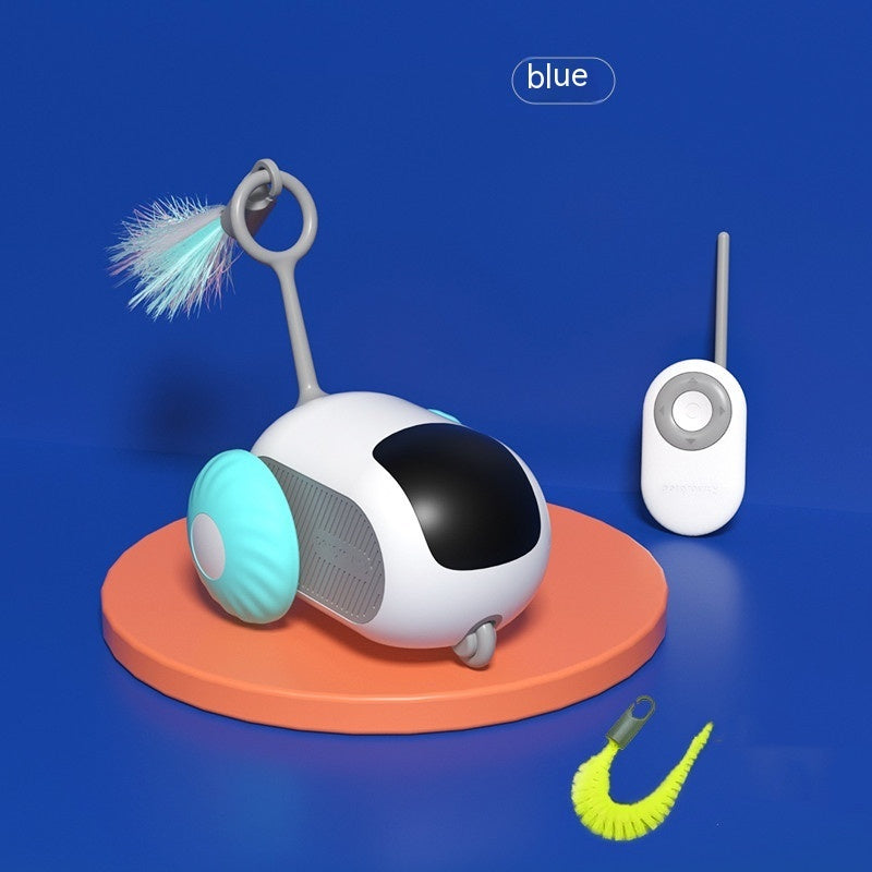 Interactive cat toy car with remote control, USB charging, self-moving feature, and smart control for engaging pet play.