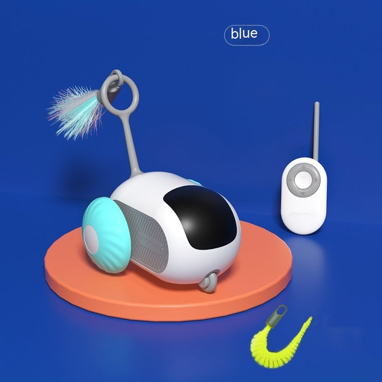 Interactive cat toy car with remote control, USB charging, self-moving feature, and smart control for engaging pet play.