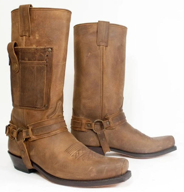 Bestickte Ritter-Herrenstiefel aus Leder mit hohem Absatz