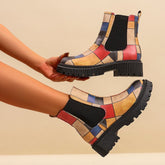 Printed plus-size shaft boots for women featuring bold patterns and stylish design, perfect for fashion-forward outfits.