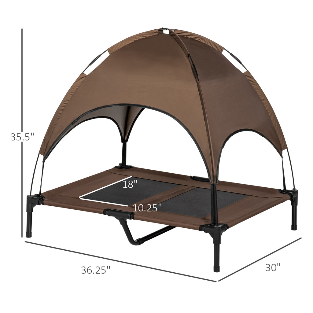 Erhöhtes, tragbares Hundebett mit UV-Schutz-Sonnendach, 91 cm (36 Zoll), Kaffee