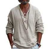 Retro cotton and linen casual long-sleeved shirt in beige, featuring a relaxed fit and classic collar from Bucciato Linen Casual collection.