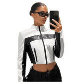 Black and white contrast leather women&