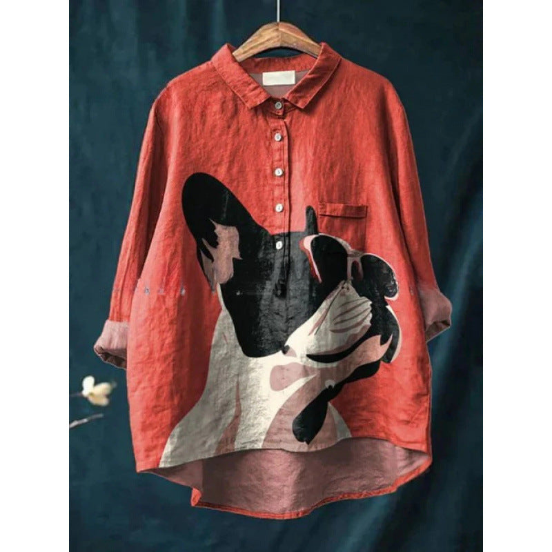Women's European And American-style Retro Digital-print Animal Shirt