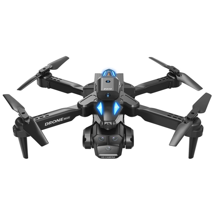 Black C10 three-camera foldable drone from Bucciato, showing its compact design and aerial camera setup.