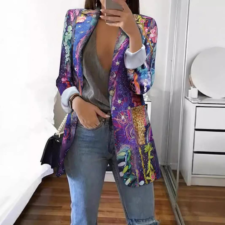 Colorful European and American style casual suit with vibrant patterns, high fashion design, perfect for spring and autumn wear.