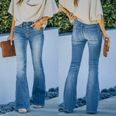 High waist bell bottom jeans from Bucciato, distressed washed-out denim, flared style, trendy women&