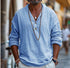 Casual long-sleeved linen shirt in retro cotton and linen fabric by Bucciato, featuring a relaxed fit and classic design.