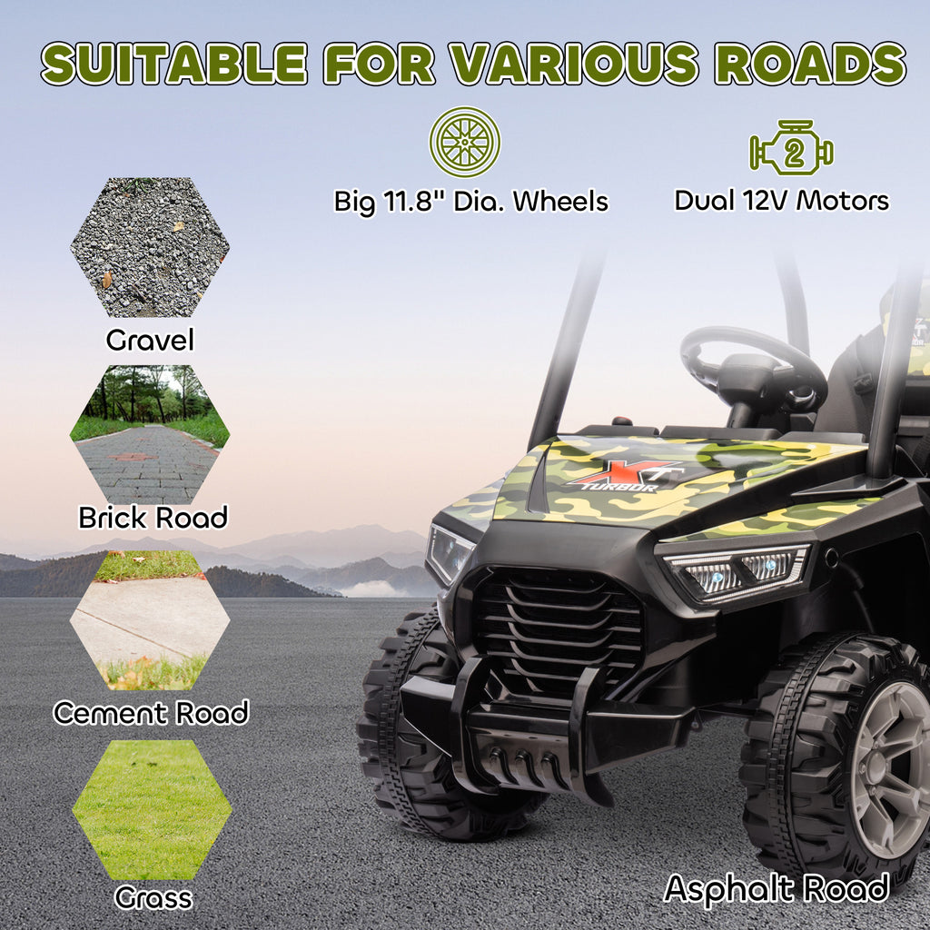 12V Kids Electric Car with Parent Remote Control, Spring Suspension, Soft Start, Music, LED Light, Safety Belt, Green