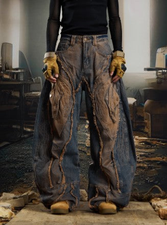 Heavy-duty Raw-edged Distressed-style Post-apocalyptic Loose-fit Jeans