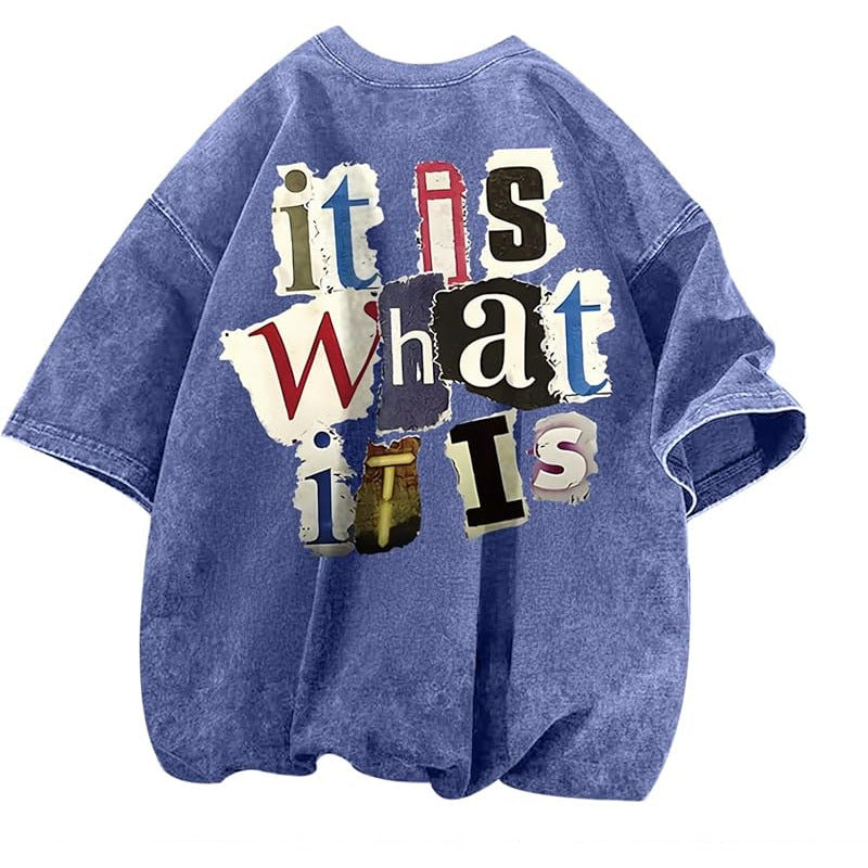 Men's Letter-Print Vintage Oversized T-Shirt