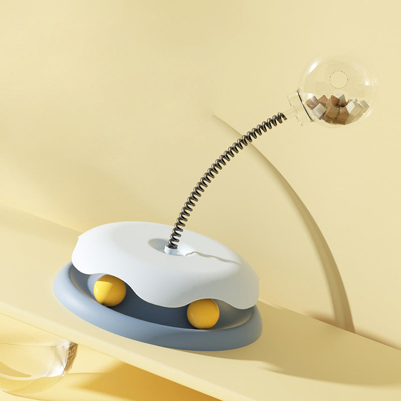 Katzenfutter-Auslaufspielzeug 2 in 1 Drehtellerball Spielzeug Kätzchen Lustiger Katzentrainingsball mit Federmechanismus Katzenzubehör Haustierprodukte