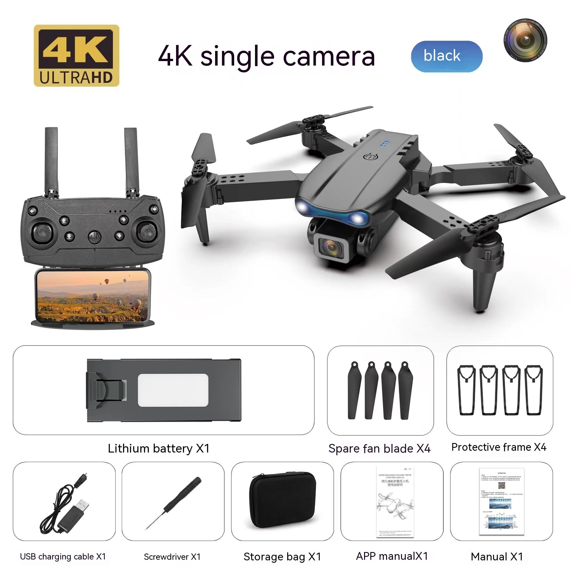 E99pro Drohne mit 4K-HD-Dualkamera und dreiseitiger Kamera
