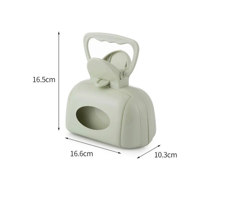 Portable pet cleaning tool with scooper and waste pickup accessories, ideal for easy pet waste disposal.