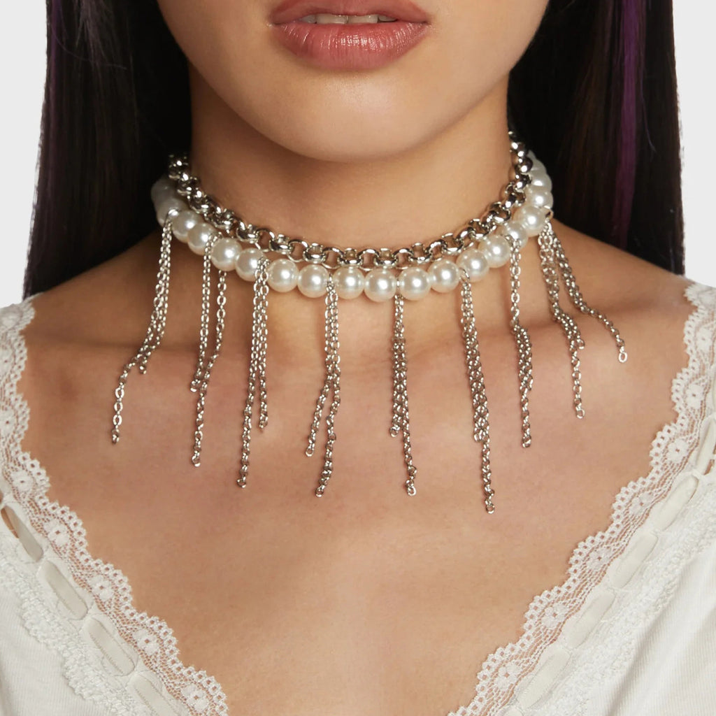 Perlenquasten-Halskette im Retro-Stil, zweilagig, verspieltes Design, Damenaccessoires
