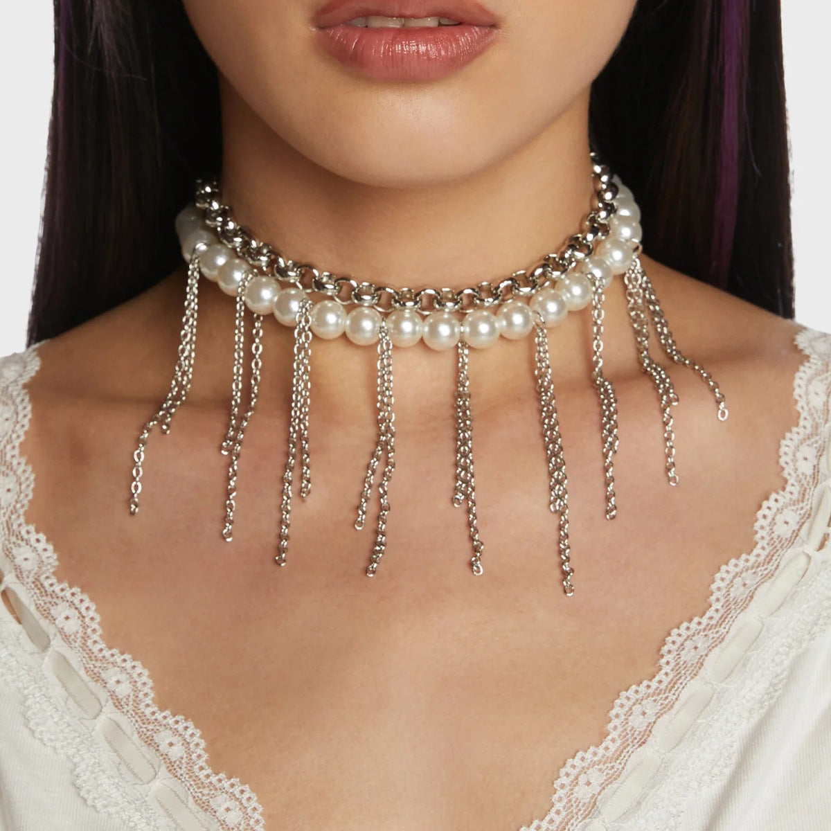 Perlenquasten-Halskette im Retro-Stil, zweilagig, verspieltes Design, Damenaccessoires