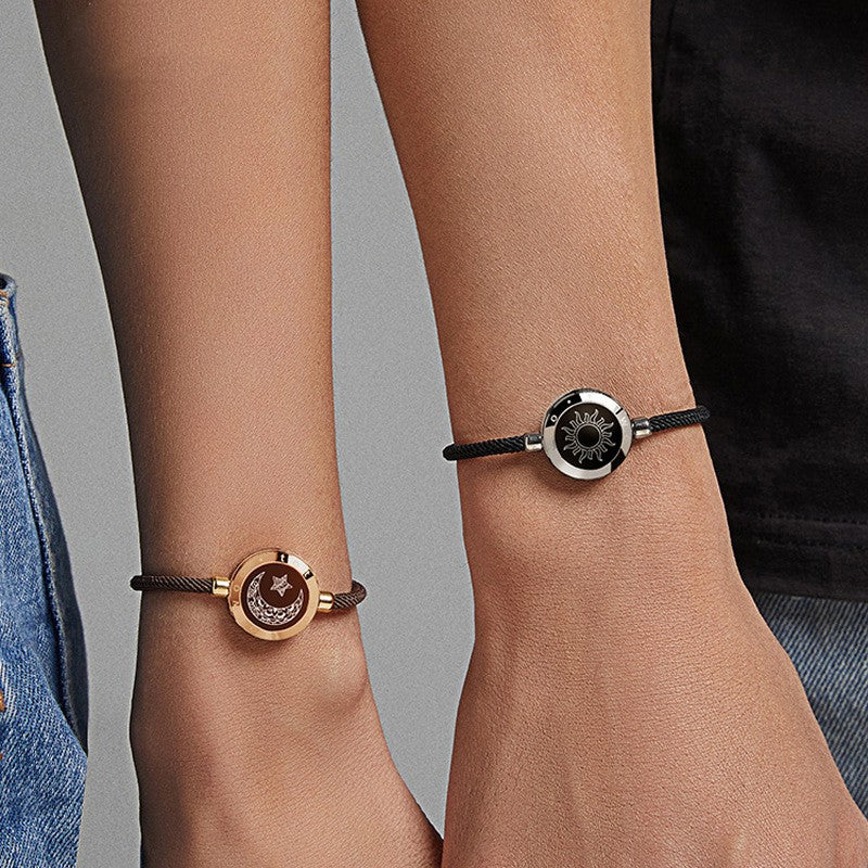 Sun and moon couple bracelet with smart sensing features, stylish accessory designed for couples, by Bucciato.