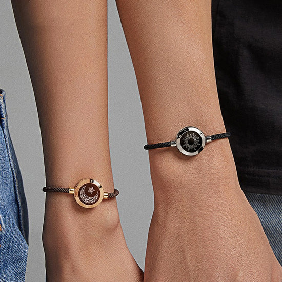 Sun and moon couple bracelet with smart sensing features, stylish accessory designed for couples, by Bucciato.
