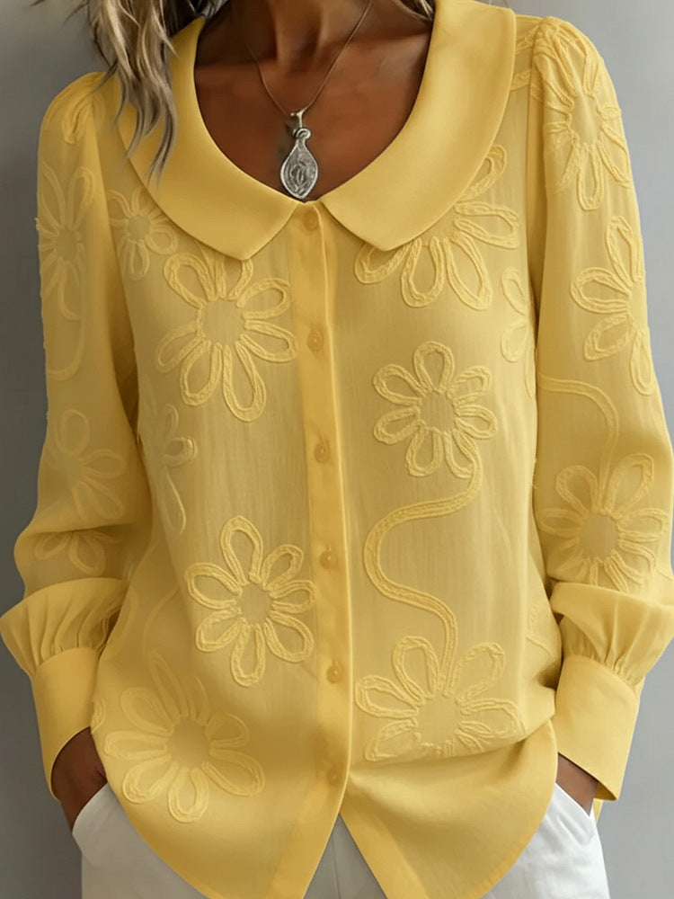 Women's Embroidered Jacquard Doll Collar Long-Sleeve Shirt