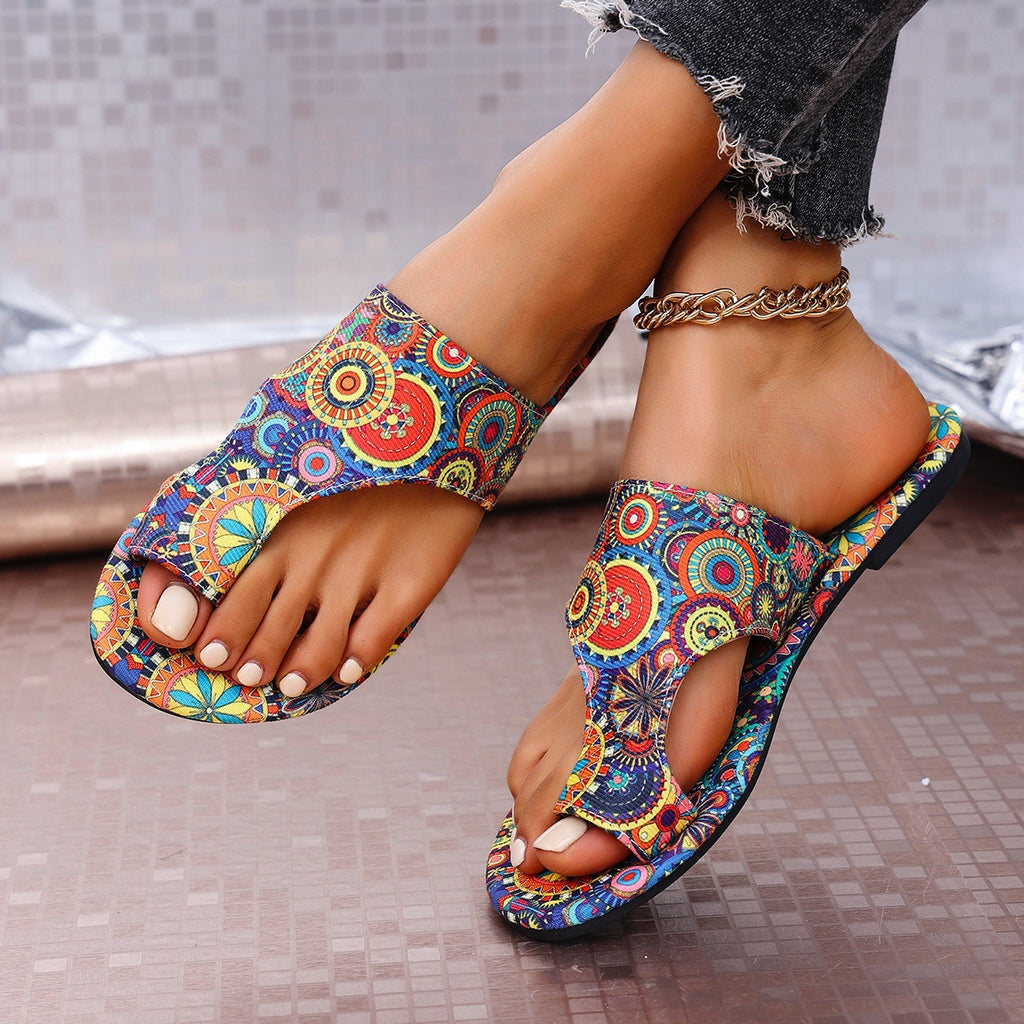 Damen-Flip-Flops mit Blumenmuster und flacher Sohle