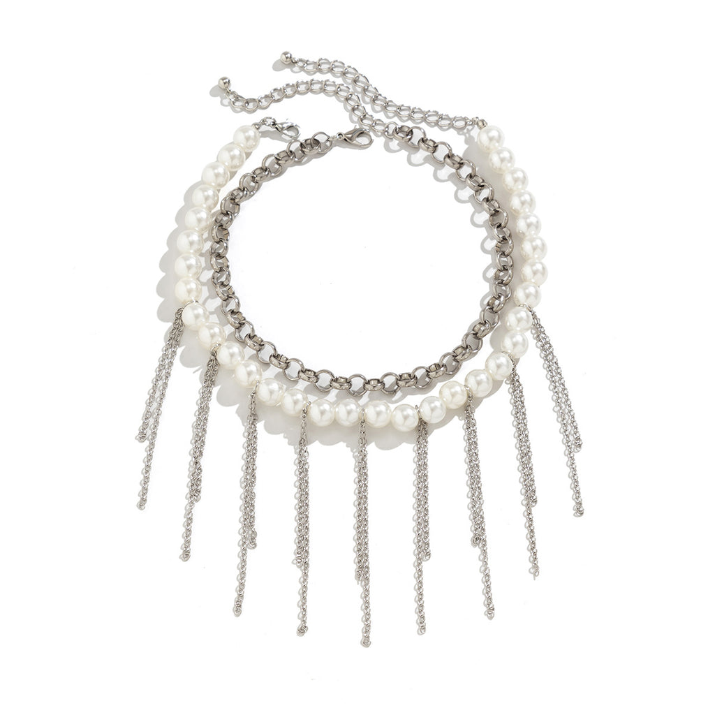 Perlenquasten-Halskette im Retro-Stil, zweilagig, verspieltes Design, Damenaccessoires