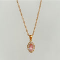Olive Shaped Horse Eye Zircon Full Drill Titanium Steel Necklace