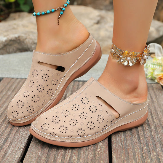 Damen-Slipper im Vintage-Stil mit Hohlmuster und dicker Sohle