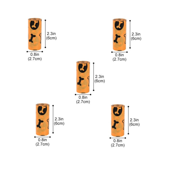 Biodegradable dog poop bags from Bucciato for easy pet waste disposal, shown with open bag and waste inside.