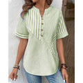 Women's Plus-Size Asymmetrical Striped Patchwork Cotton-Linen Top