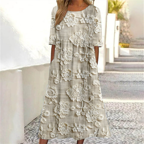 Schlichtes, stilvolles und elegantes Damenkleid mit Rundhalsausschnitt