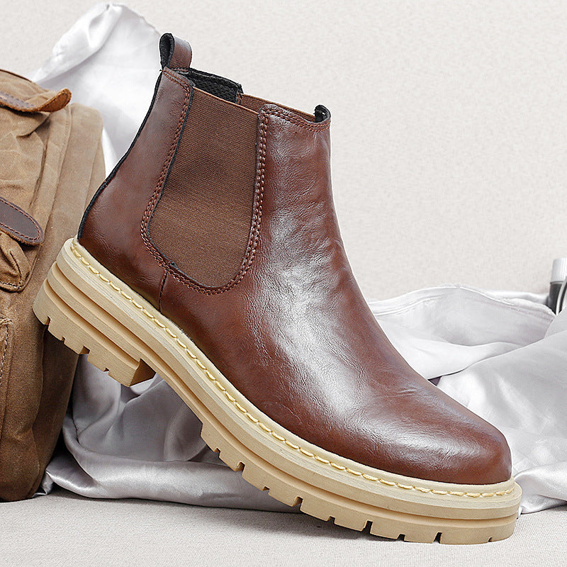 Trendige Arbeitsstiefel mit dicker Sohle im britischen Retro-Stil, gefüttert mit Fleece, Herrenstiefel