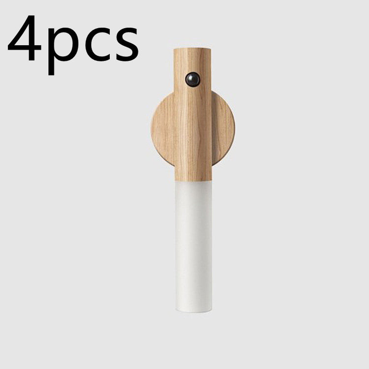 Magnetic wooden USB night light with motion sensor for corridors, porch, and cabinets, providing soft wireless LED illumination.