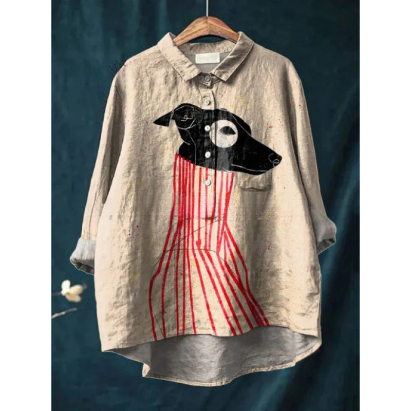 Women's European And American-style Retro Digital-print Animal Shirt