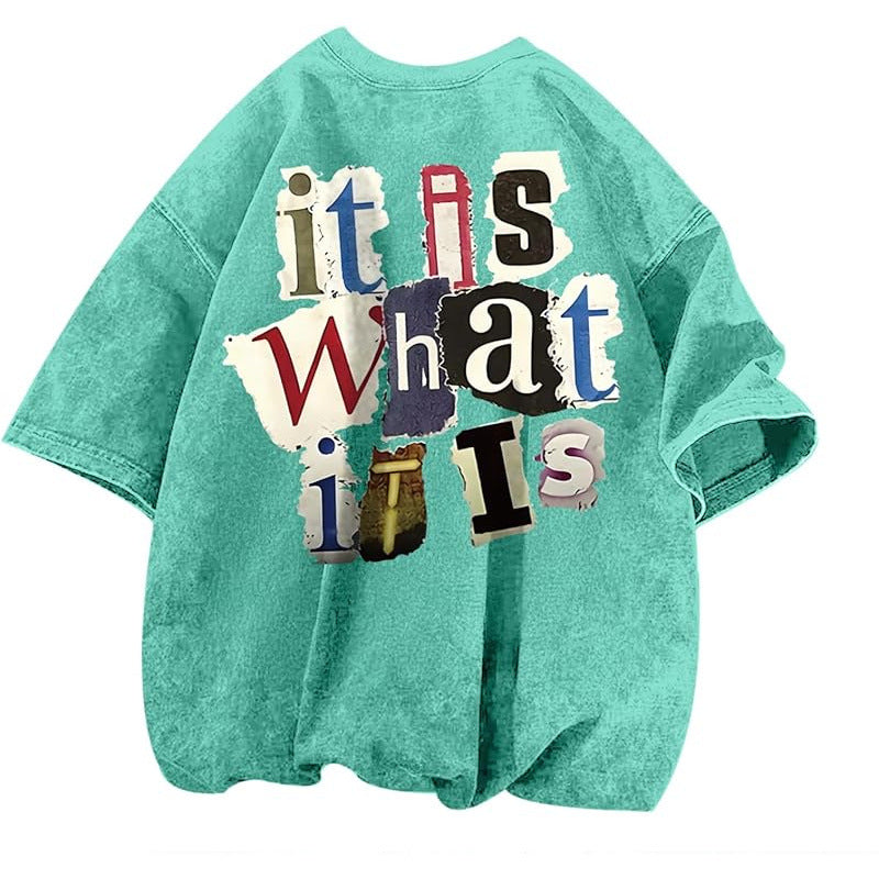 Men's Letter-Print Vintage Oversized T-Shirt