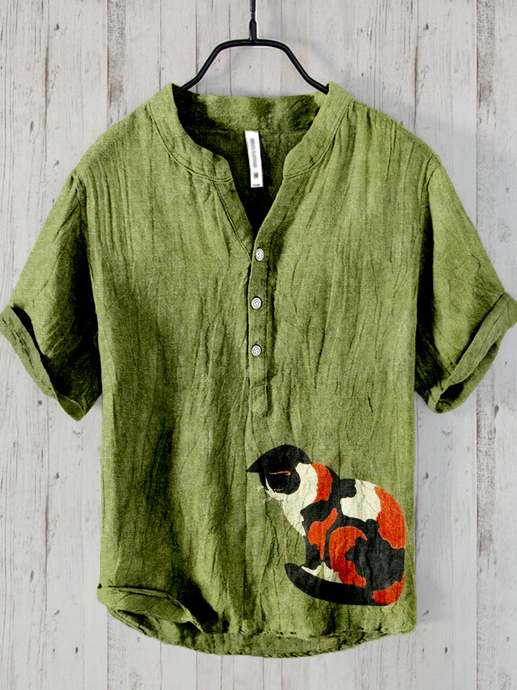 Printed Men's Casual Loose-fit Retro Short-sleeve
